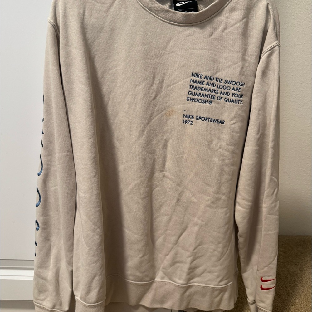Nike Cream Crewneck Sweater with Text Detail